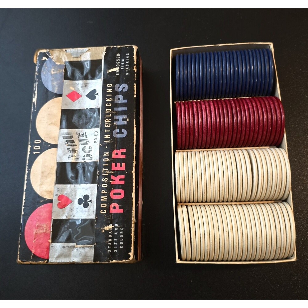 Boston Terrier Dog Poker Chips PEAU DUEX PO-DO Old Composition Interlocking BOX